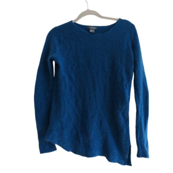 GRIFFEN CASHMERE 100% Cashmere Ribbed Asymmetric Sweater in Blue - Size M - Picture 1 of 15